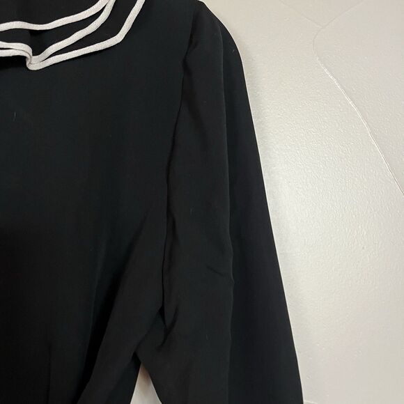 Dana Buchman Black Tuxedo Ruffle Wrap Long Sleeve‎ 100% Silk Blouse SZ 6 Medium - Picture 15 of 16